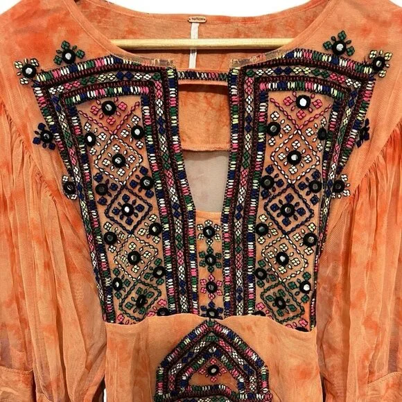 Free People Market Place Embroidered Maxi Top S Boho Festival - Picture 8 of 16